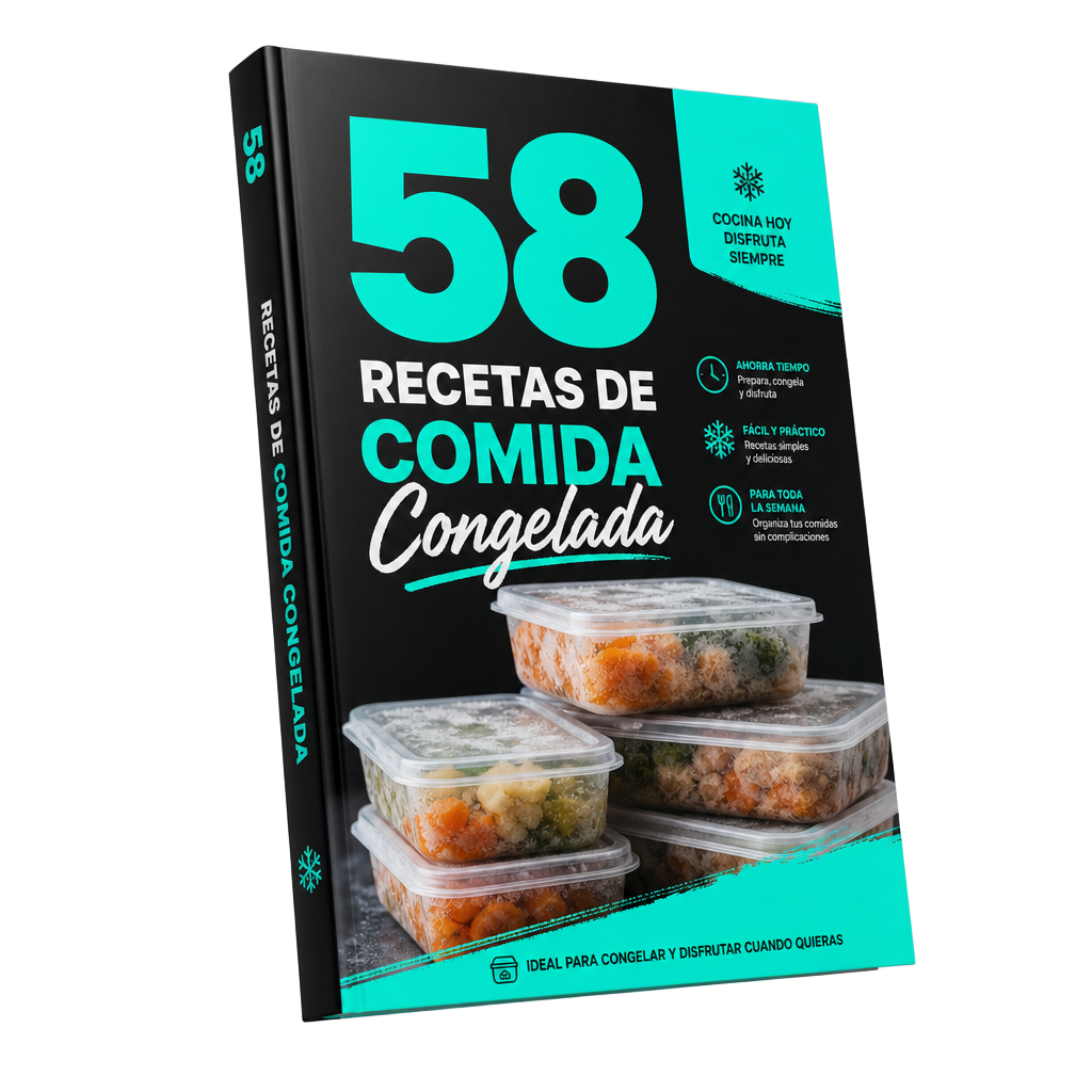 Mockup de la guía 58 Recetas de Comida Congelada