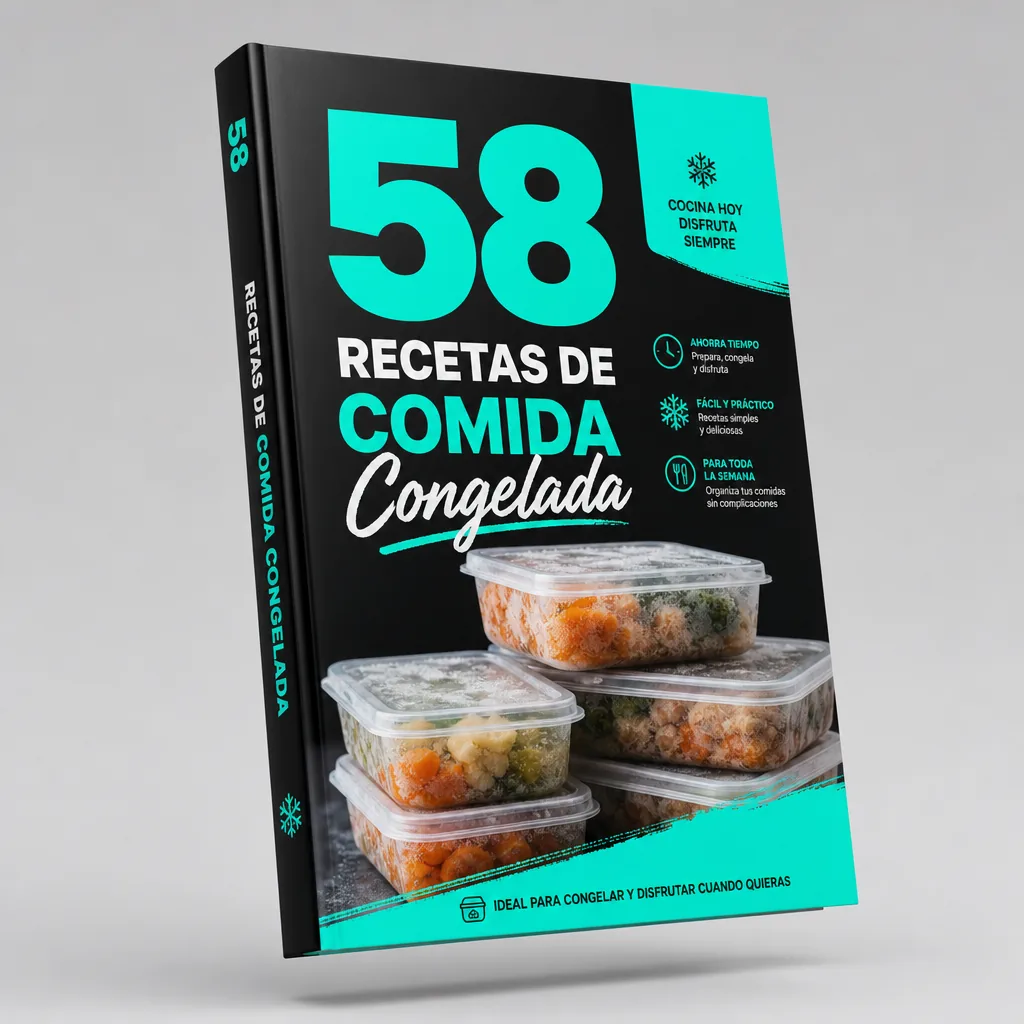 Mockup de la guía 58 Recetas de Comida Congelada